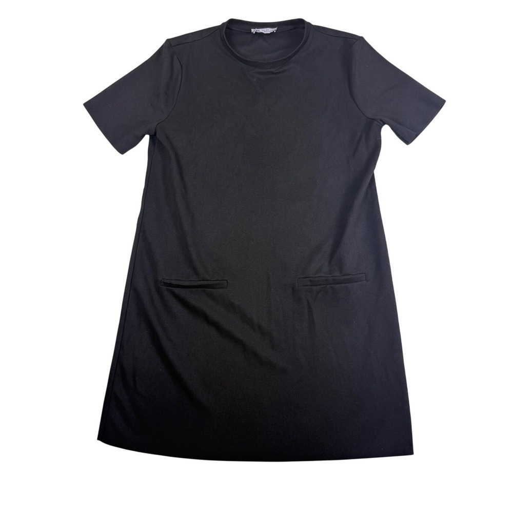 Zara Womens Black Short Sleeve Shift Dress with Front Pockets Size Medium